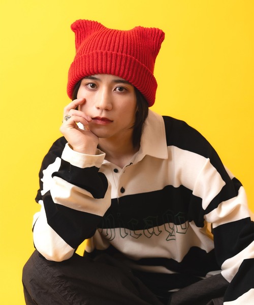 an meets zakka（アンミツザッカ）の「an meets zakka 猫耳ニット帽（ニットキャップ/ビーニー・レディース・オレンジ/ベージュ/グレー/ブルー/パープル/ブラック/イエロー/ホワイト/ネイビー/レッド/グリーン/ピンク・ONE SIZE/ONESIZE）」の16枚目の写真