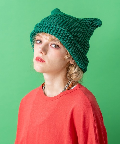 an meets zakka（アンミツザッカ）の「an meets zakka 猫耳ニット帽（ニットキャップ/ビーニー・レディース・オレンジ/ベージュ/グレー/ブルー/パープル/ブラック/イエロー/ホワイト/ネイビー/レッド/グリーン/ピンク・ONE SIZE/ONESIZE）」の19枚目の写真