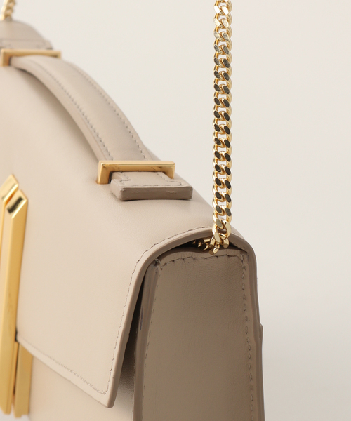 Midi New York leather shoulder bag in beige - De Mellier