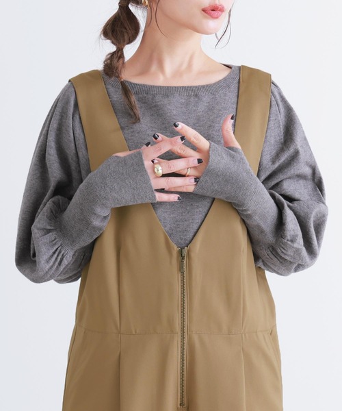 n'OrLABEL(ノアールレーベル)の「ボリュームスリーブニット(ニット/セーター・レディース・杢グレー/レッド系その他/ブラック・1/2)」の1枚目の写真