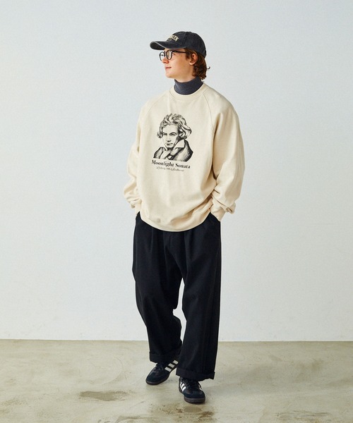 EMMA CLOTHES(エマクローズ)の「【Beethoven/Bach】偉人デザイン ヘビーウェイトオーバーサイズラグランスウェット EMMA CLOTHES(スウェット・メンズ・トップグレー/ネイビー/ブラック/アイボリー・M/L)」の6枚目の写真