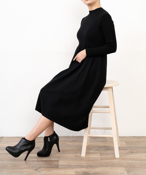 Primazel（プリマゼル）の「リブニットミモレ丈フレアワンピース（ワンピース・レディース・ブラック/モカ・M）」の3枚目の写真