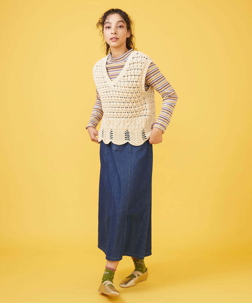 Jocomomola(ホコモモラ)の「バックスリットロングデニムスカート(スカート・レディース・ネイビー・42/40)」の14枚目の写真