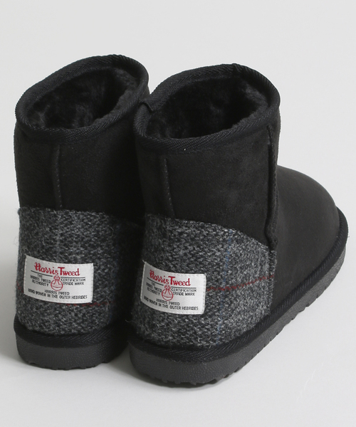 HARRIS TWEED(ハリスツイード)の「∴WEGO/HarrisTweed ムートンタッチブーツ(ブーツ・レディース・ブラック/キャメル・MEDIUM/LARGE)」の4枚目の写真