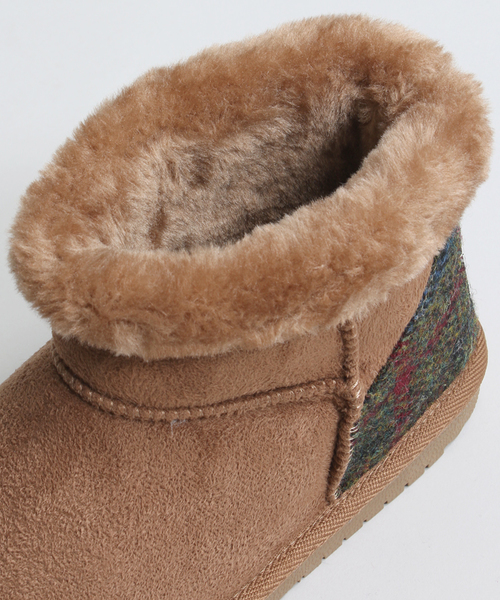 HARRIS TWEED(ハリスツイード)の「∴WEGO/HarrisTweed ムートンタッチブーツ(ブーツ・レディース・ブラック/キャメル・MEDIUM/LARGE)」の6枚目の写真