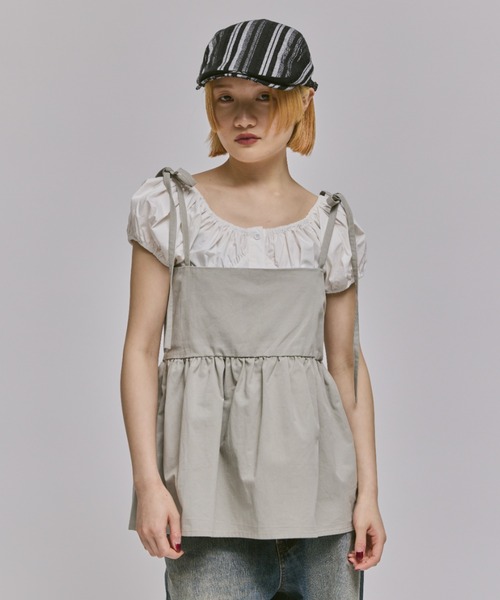 FEKETE（フェケテ）の「PEPLUM RIBBON CAMISOLE / ぺプラムキャミソール（キャミソール・レディース・ライトグレー/ブラック・FREE）」の5枚目の写真