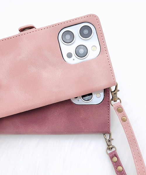 iPhone用/LOUVE Zoe ストラップ付レザー製ケース/アイボリー ヴィーガンレザー シボ加工 ショルダーストラップ＆選べる