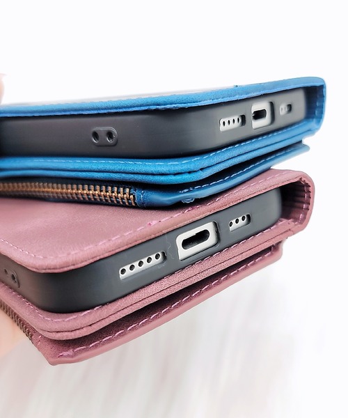 ストラップ付きレザー調多機能手帳型iPhoneケース（スマホケース