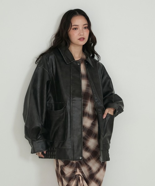 ダブルジップファーブルゾン forksy.】ヴィンテージライクダブルジップビッグブルゾン forksy