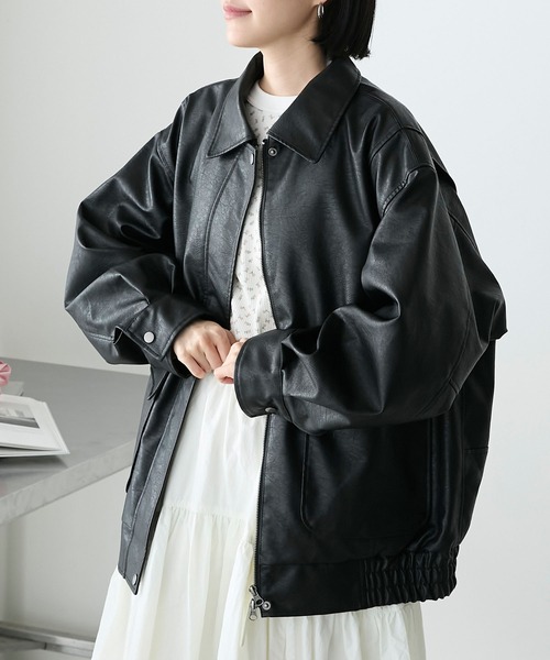 forksy.（フォルクシー）の「【forksy.】ヴィンテージライクダブルジップビッグブルゾン（ブルゾン・レディース・クリーム/ブラック/ブラウン/ブラック系1/ブラウン系1/ブラック系2・FREE）」の15枚目の写真