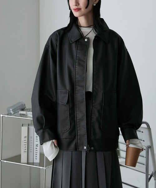 forksy.（フォルクシー）の「【forksy.】ヴィンテージライクダブルジップビッグブルゾン（ブルゾン・レディース・クリーム/ブラック/ブラウン/ブラック系1/ブラウン系1/ブラック系2・FREE）」の20枚目の写真