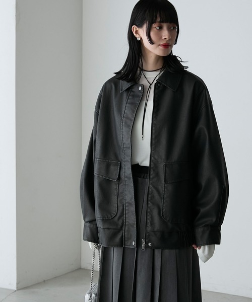 forksy.（フォルクシー）の「【forksy.】ヴィンテージライクダブルジップビッグブルゾン（ブルゾン・レディース・クリーム/ブラック/ブラウン/ブラック系1/ブラウン系1/ブラック系2・FREE）」の22枚目の写真