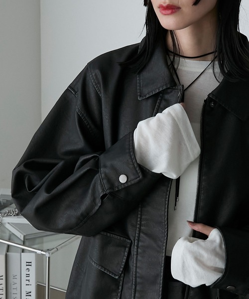 セール】【forksy.】ヴィンテージライクダブルジップビッグブルゾン