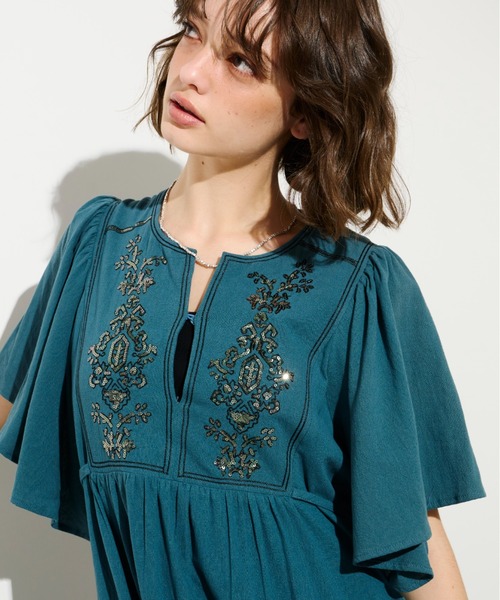 Unitage（ユニテージ）の「スパンコール刺繍ワンピース（ワンピース・レディース・ブラック/オレンジ/アイボリー/グリーン/サックスブルー/ネイビー・FREE）」の21枚目の写真