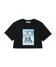MSGM KIDS（エムエスジーエムキッズ）の「MSGM CAT グラフィック クロップドTシャツ（Tシャツ/カットソー）」