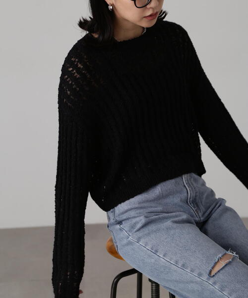 FREE'S MART（フリーズマート）の「メッシュショート丈ニット（ニット/セーター・レディース・イエロー/ホワイト/ブラック・FREE）」の6枚目の写真