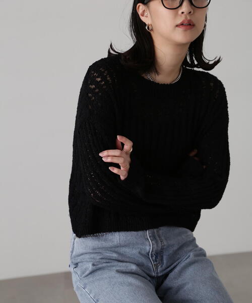 FREE'S MART（フリーズマート）の「メッシュショート丈ニット（ニット/セーター・レディース・イエロー/ホワイト/ブラック・FREE）」の7枚目の写真