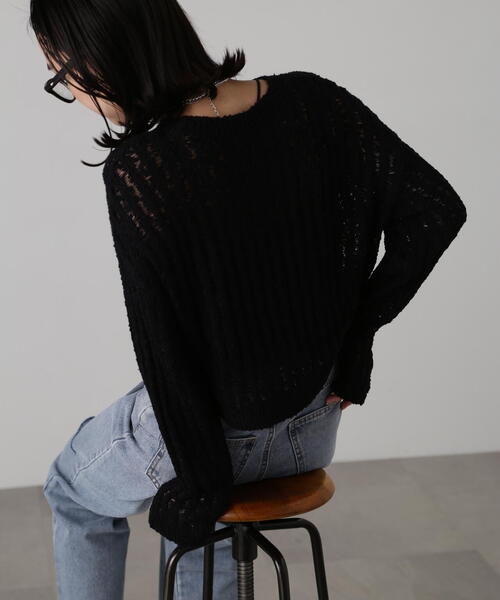 FREE'S MART（フリーズマート）の「メッシュショート丈ニット（ニット/セーター・レディース・イエロー/ホワイト/ブラック・FREE）」の8枚目の写真