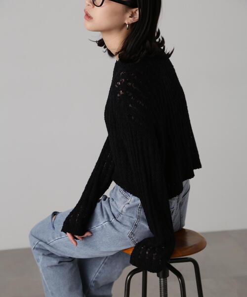 FREE'S MART（フリーズマート）の「メッシュショート丈ニット（ニット/セーター・レディース・イエロー/ホワイト/ブラック・FREE）」の9枚目の写真