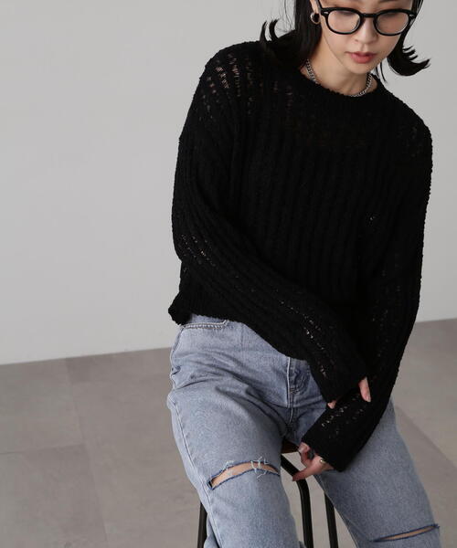 FREE'S MART（フリーズマート）の「メッシュショート丈ニット（ニット/セーター・レディース・イエロー/ホワイト/ブラック・FREE）」の11枚目の写真