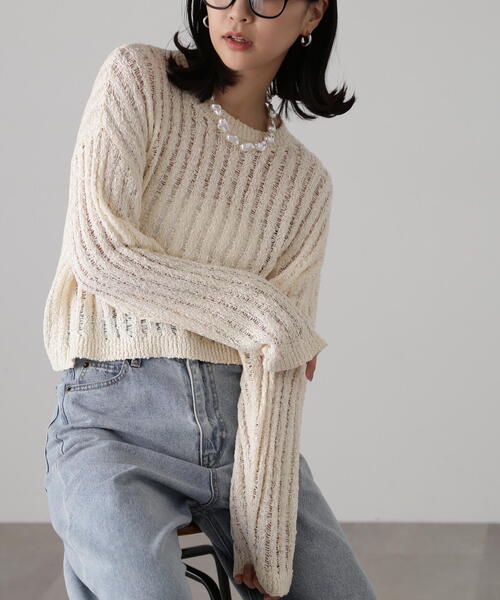 FREE'S MART（フリーズマート）の「メッシュショート丈ニット（ニット/セーター・レディース・イエロー/ホワイト/ブラック・FREE）」の15枚目の写真