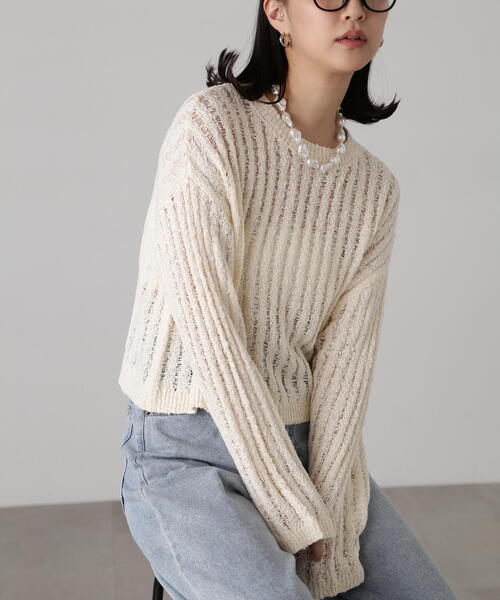 FREE'S MART（フリーズマート）の「メッシュショート丈ニット（ニット/セーター・レディース・イエロー/ホワイト/ブラック・FREE）」の16枚目の写真