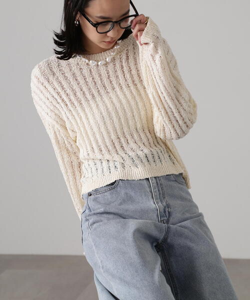 FREE'S MART（フリーズマート）の「メッシュショート丈ニット（ニット/セーター・レディース・イエロー/ホワイト/ブラック・FREE）」の17枚目の写真