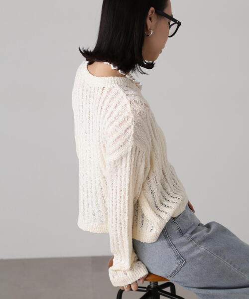 FREE'S MART（フリーズマート）の「メッシュショート丈ニット（ニット/セーター・レディース・イエロー/ホワイト/ブラック・FREE）」の18枚目の写真