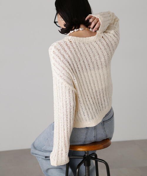 FREE'S MART（フリーズマート）の「メッシュショート丈ニット（ニット/セーター・レディース・イエロー/ホワイト/ブラック・FREE）」の19枚目の写真