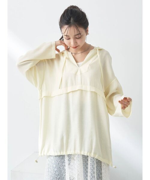 earth music&ecology（アースミュージックアンドエコロジー）の「シアーアノラック（Tシャツ/カットソー・レディース・オフホワイト/ライトイエロー/ブラック/ミント・FREE）」の13枚目の写真