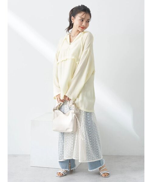 earth music&ecology（アースミュージックアンドエコロジー）の「シアーアノラック（Tシャツ/カットソー・レディース・オフホワイト/ライトイエロー/ブラック/ミント・FREE）」の15枚目の写真