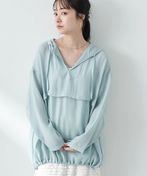 earth music&ecology（アースミュージックアンドエコロジー）の「シアーアノラック（Tシャツ/カットソー・レディース・オフホワイト/ライトイエロー/ブラック/ミント・FREE）」の3枚目の写真