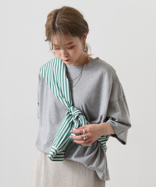 FUNALIVE（ファンアライブ）の「オーバーサイズ 6分袖 Tシャツ（Tシャツ/カットソー・レディース・ブラック/ベージュ/オフホワイト/グレー/ブルー/グリーン・FREE）」の19枚目の写真