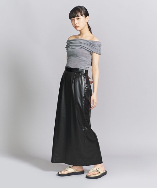 あ*み様 【美品】ユナイテッドアローズ ロング スカート サテン 黒 25,30 BEAUTY&YOUTH UNITED ARROWS（ビューティーアンドユースユナイテッド
