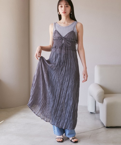 VIS（ビス）の「【SET】タンク付きシアーラメキャミワンピース【洗える】（ワンピース・レディース・グレー/ホワイト系その他5/ピンク系その他2・FREE）」の2枚目の写真