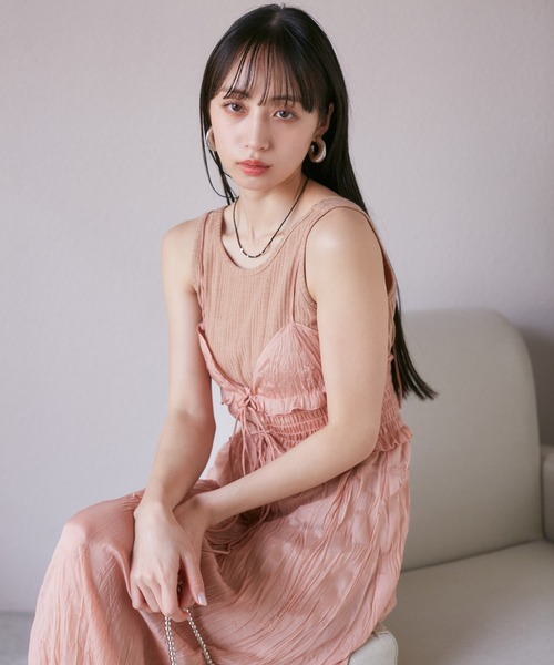 VIS（ビス）の「【SET】タンク付きシアーラメキャミワンピース【洗える】（ワンピース・レディース・グレー/ホワイト系その他5/ピンク系その他2・FREE）」の6枚目の写真