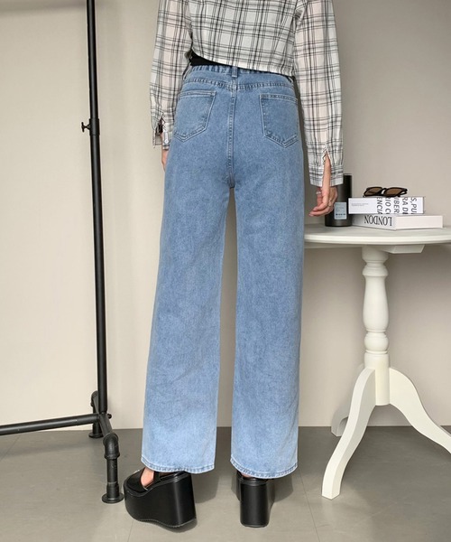 non-hedge（ノンヘッジ）の「リボン刺繍ストレートデニムパンツ（デニムパンツ・レディース・ブルー/ライトブルー・M/S）」の8枚目の写真
