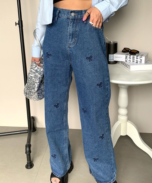 non-hedge（ノンヘッジ）の「リボン刺繍ストレートデニムパンツ（デニムパンツ・レディース・ブルー/ライトブルー・M/S）」の20枚目の写真