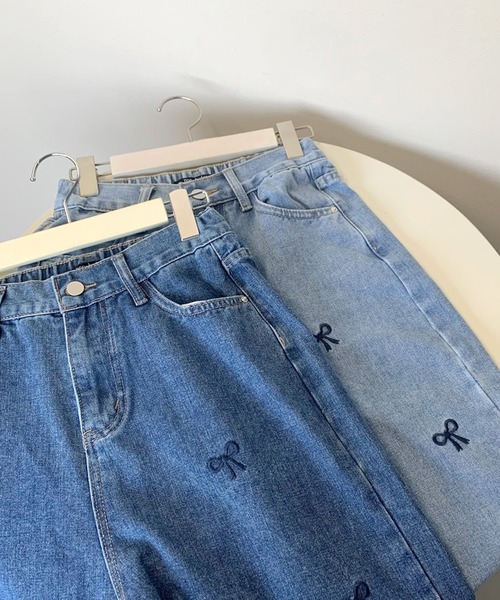 鑑定済・良品☆ロエベストレートデニムパンツ刺繍レディース32