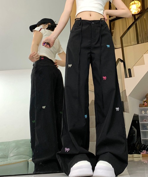 1989年秋冬 リボンシリーズ　パンツ 楽天市場】リボン柄 ワイド カーゴパンツ ズボン ボトムス パンツ ハイ