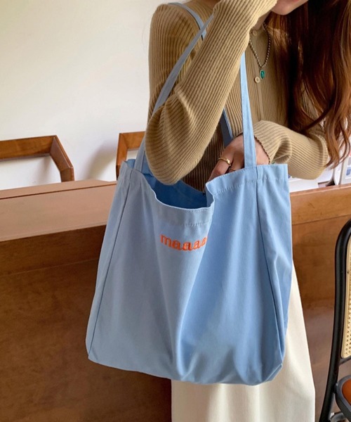 Mignonjour(ミニョンジュール)の「Mignonjour/ロゴ刺繍カラートートバッグ M2377(トートバッグ・レディース・アイボリー/ブルー/ピンク/イエロー・FREE)」の2枚目の写真