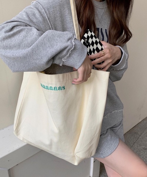 Mignonjour(ミニョンジュール)の「Mignonjour/ロゴ刺繍カラートートバッグ M2377(トートバッグ・レディース・アイボリー/ブルー/ピンク/イエロー・FREE)」の1枚目の写真