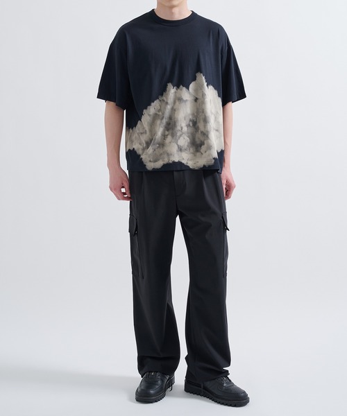 MARKAWARE CLOUDY BLEACHING パンツ キモノデニム / ワイドストレートデニム, Black Cloudy
