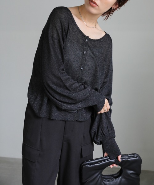 select MOCA(セレクトモカ)の「【冷房対策】ラメシアー長袖カーディガン(カーディガン/ボレロ・レディース・ベージュ/ブラック/ブルー・FREE)」の10枚目の写真