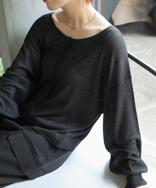 select MOCA(セレクトモカ)の「【冷房対策】ラメシアー長袖カーディガン(カーディガン/ボレロ・レディース・ベージュ/ブラック/ブルー・FREE)」の7枚目の写真