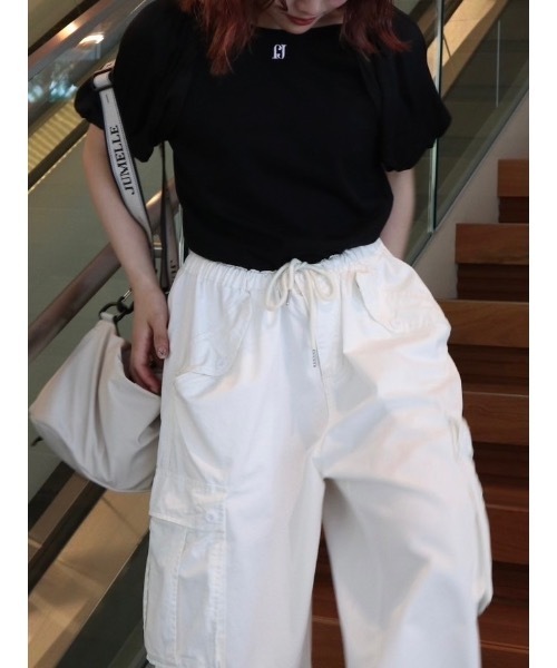 JUMELLE(ジュメロ)の「sleeve mix logo T(Tシャツ/カットソー・レディース・ブラック/ホワイト・FREE)」の9枚目の写真