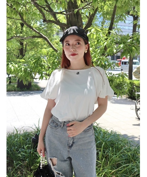 JUMELLE(ジュメロ)の「sleeve mix logo T(Tシャツ/カットソー・レディース・ブラック/ホワイト・FREE)」の3枚目の写真