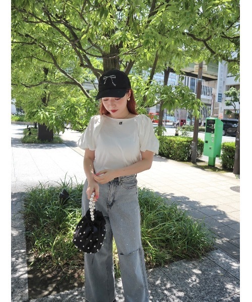 JUMELLE(ジュメロ)の「sleeve mix logo T(Tシャツ/カットソー・レディース・ブラック/ホワイト・FREE)」の4枚目の写真