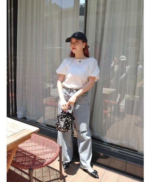 JUMELLE(ジュメロ)の「sleeve mix logo T(Tシャツ/カットソー・レディース・ブラック/ホワイト・FREE)」の5枚目の写真