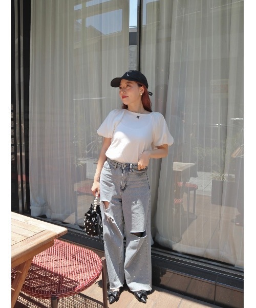 JUMELLE(ジュメロ)の「sleeve mix logo T(Tシャツ/カットソー・レディース・ブラック/ホワイト・FREE)」の7枚目の写真